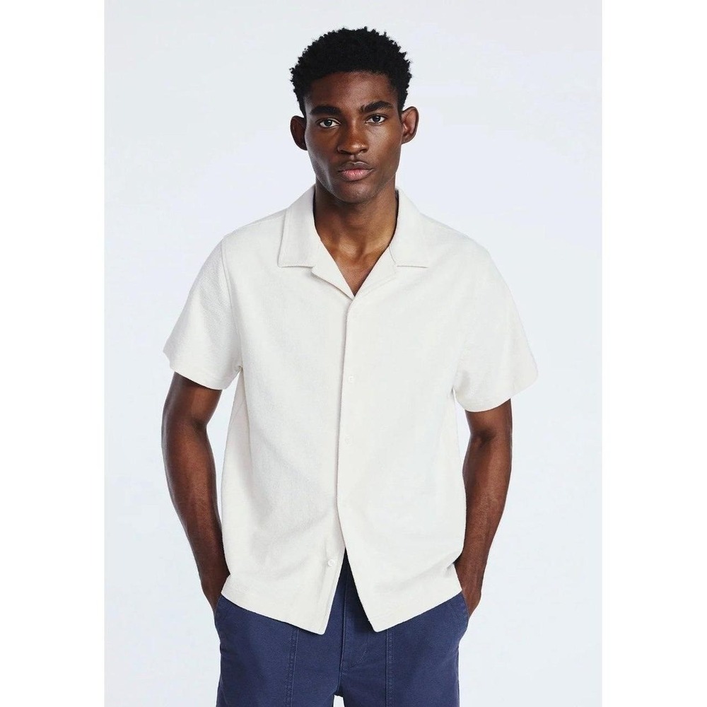 Men's Textured Cotton Camp Shirt with Short Sleeves, plus Size 3XL